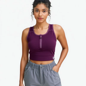 Women Sports Bra with Half Zip Front Spandex Fabric for OEM and ODM Custom Casual Yoga Set Activewear Comfort Fit