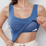Women's Plus Size Ribbed U-Neck Tank Top with Built-In Bra Sleeveless Wide Strap Crop Vest Long Summer Sports Casual Wear