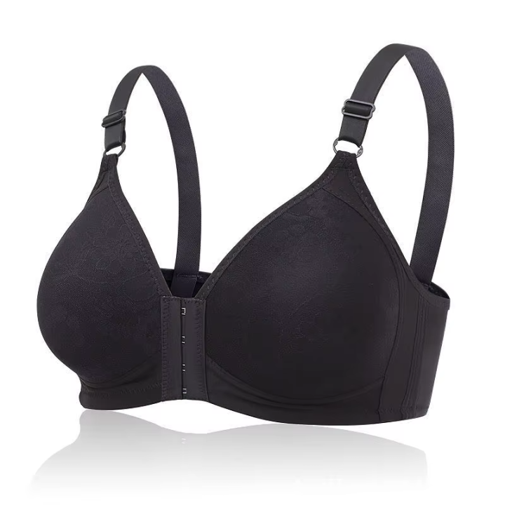 Women's Plus Size Wireless Bralette Push-Up Full Coverage Front Closure Bra Adjustable Straps Customizable Cup