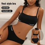 Black Color Fashion Vest Bra Seamless Sport Brassier Full Coverage Panties Set for Women Stretch Fabric Under Wear Girl Bra Set