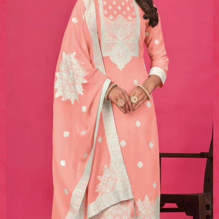 Women's Satin Silk Salwar Suit Heavy Zari Dooring Wide Range Japan's Pure Organic Fabric Weddings Parties Adults