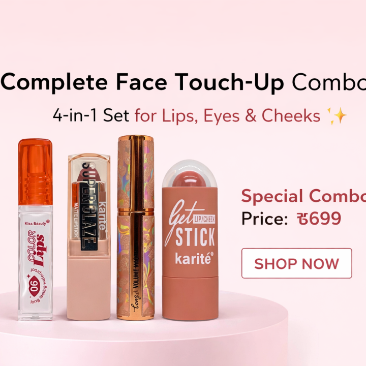 Kiss Beauty Lipstick + Color Lip + Mascara + Blusher Premium Makeup Combo